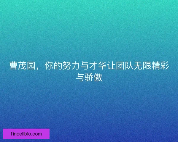 曹茂园，你的努力与才华让团队无限精彩与骄傲